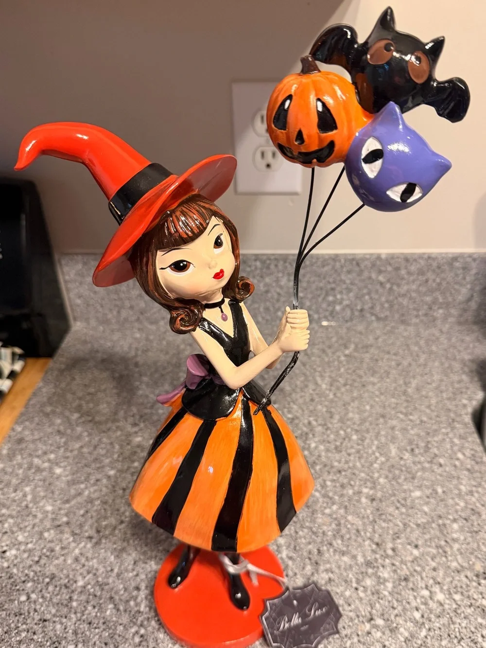 Bella Luxx Orange & Black Witch Figurine with Festive Balloons